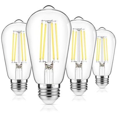 ASOMST 4Pack Vintage Edison LED Bulbs 60W Equivalent 850LM 6W Edison Light Bulb Daylight White 5000K ST58 LED Filament Bulb E26 Base NonDimmable