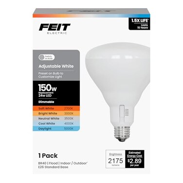 Feit Electric BR40 LED Light Bulb 150W Equivalent Dimmable 5CCT E26 Medium Base 90 CRI 2175 Lumens Adjustable White 155 Years Lifetime BR40150DM5CCTCA15K