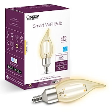 Feit Electric CFC40927CAFILAG 40 Watt Equivalent WiFi Dimmable No Hub Required Alexa or Google Assistant Flame Tip Filament Chandelier LED Smart Light Bulb 43 H x 14 D 2700K Soft White