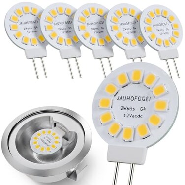 JAUHOFOGEI G4 LED Bulb 12V 4000K Bright White Disc Under Cabinet Lighting Bulb G4 LED T3 20W Halogen JC Bulb Replacement for Non dimmable Puck Light 12 Volt acdc 2 Watt Bipin Base Bulbs 6 Pack