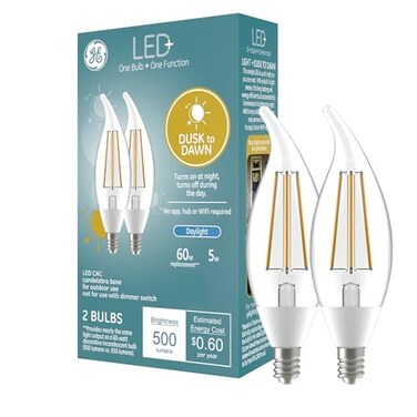 GE LED CA11 Dusk to Dawn LED Light Bulbs Automatic OnOff Outdoor Security Lights Daylight E12 Candelabra Base 2 Pack