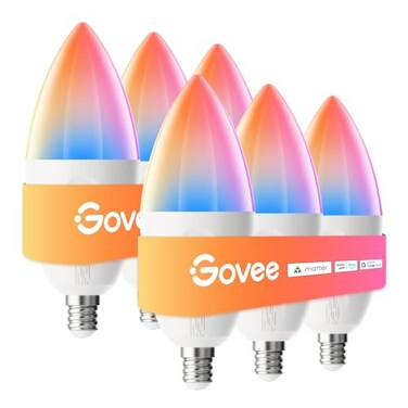 Govee E12 Led Bulb Smart Light Bulbs Work with Matter Alexa Google Assistant WiFi Candelabra Bulbs 40 Watt Equivalent RGBWW Color Changing Light Bulb 24GHz Only 450 LM 6 Pack