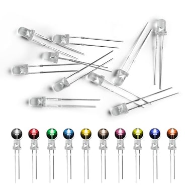 GuuYebe LEDs Single LED Light LED Diode Lamp DIY Kit with Warm White Red Green Blue Yellow Green Pink UV Purple Orange Clear Transparent Lens Mini Bulbs 3mm 10 Colors x 10PCS