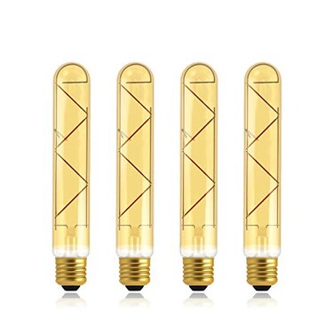 helloify T10T32 Dimmable Vintage LED Edison Tubular Bulb 40W Equivalent High Brightness 2500K Warm White Light Amber Glass Tube Cover Light E26 Screw Base 4PCS