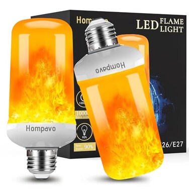 Hompavo Upgraded LED Flame Light Bulbs 4 Modes Flickering Light Bulbs with Upside Down Effect E26E27 Base Flame Bulb for Halloween Christmas Indoor and Outdoor Decoration White2 Pack