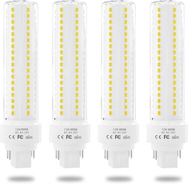 Lustaled Gx24qG24q 4Pin Base Light Bulbs 12W Gx24 LED PL Recessed Lights Daylight 6000K 26W CFL Replacement for Ceiling Light Downlight Wall Sconce 4Pack RemoveBypass The Ballast