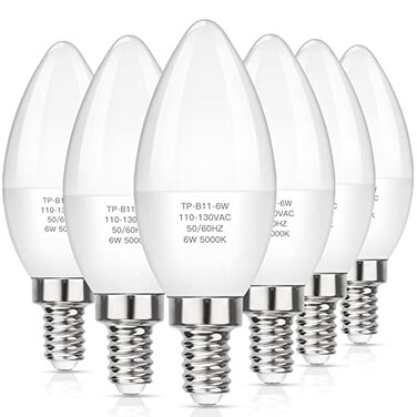 MAXvolador E12 LED Candelabra Light Bulbs 60W Equivalent Daylight White 5000K 600 Lumen Chandelier Bulb 6W B11 Candle Base NonDimmable Pack of 6