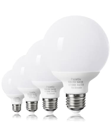Pazetiv 4 Pack Daylight LED Globe Light Bulbs for Bathroom 120V 60 watt Equivalent E26 Medium Base NonDimmable Vanity Light Bulbs Round 5000K Bright G25 LED Bulb Over Mirror