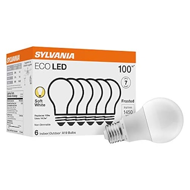 LEDVANCE Sylvania ECO LED A19 Light Bulb 100W Equivalent Efficient 145W 7 Year 1450 Lumens NonDimmable Frosted 2700K Soft White 6 Pack 40885