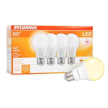 LEDVANCE Sylvania LED Light Bulb 60W Equivalent A19 Efficient 85W Medium Base Frosted Finish 800 Lumens Soft White 4 Pack 73888