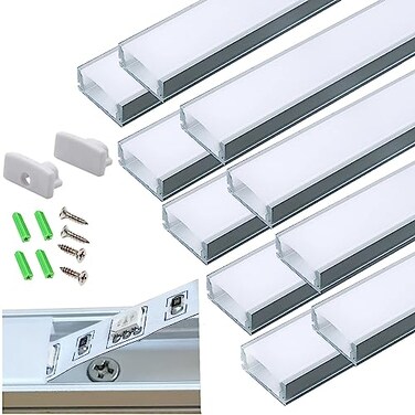 THMOOTHER 10Pack PreDrilled Countersunk Hole 33FT LED Strip U Channel Diffuser Hacksaw Easy Cut Tight and Flush Mounted Under Cabinet Tape Light Aluminum Low Profile with Screw and End caps 10