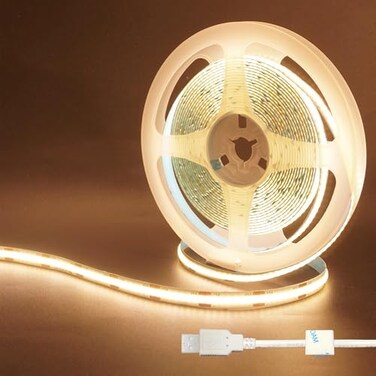 Clearhill 5V USB COB LED Strip Lights 2PCS164FT5MWarm White 3000K320LEDsM8mm WidthNot Waterproof IP201M USB CableFlexible LED Tape Light for DIY Home Indoor Decoration