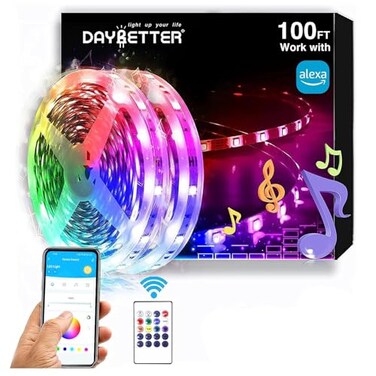 DAYBETTER RGB Led Light Strips Kit Compatible with Alexa and Google Assistant Smart WiFi Led Strip Lights for Bedroom Room Decor Kitchen Home Party Decoration 100FT