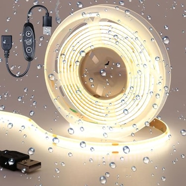KXZM DC 5V USB COB LED Strip Light Natural White 4000K Dimmable IP65 Waterproof CRI 93 USB Powered 66ft2M 640LEDs with Dimmer High Brightness Flexible LED Tape Lights