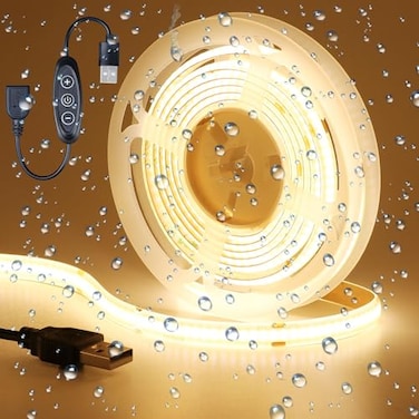 KXZM DC 5V USB COB LED Strip Light Warm White 3000K Dimmable IP65 Waterproof CRI 93 USB Powered 66ft2M 640LEDs High Brightness Flexible LED Tape Lights