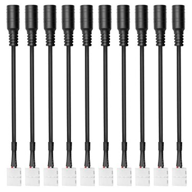 LightingWill 10pcsPack DC Female Plug Solderless Snap Down 2Pin Conductor LED Connector for Quick Splitter Connection of 8mm Wide 3528 2835 Single Color Flex LED Strips