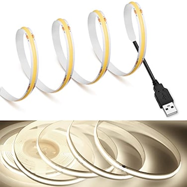 MDee COB LED Strip Lights 4000K Nature White USB Powered 5V Flexible LED Tape Lights with USB Connector CRI 90 800LMm 320LEDsm for Indoor and Outdoor Dcor4000K Nature White 656ft2m