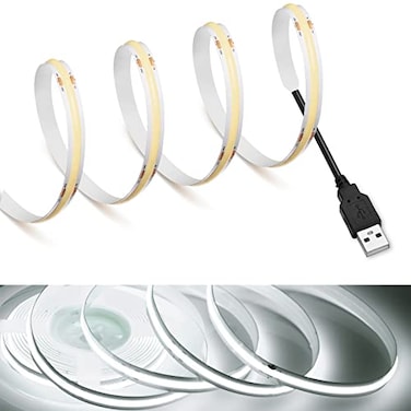 MDee COB LED Strip Lights 6000K Cold White USB Powered 5V Flexible LED Tape Lights with USB Connector CRI 90 800LMm 320LEDsm for Indoor and Outdoor Dcor6000K Cold White 328ft1m
