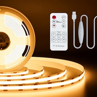 PAUTIX 5V USB COB LED Strip Light 656ft2m 1200lm Dimmable 640LEDs 2700K Warm White CRI90 with RF Remote TV BacklightFlexible Under Cabinet Tape Light for BedroomKitchenHome DIY Lighting