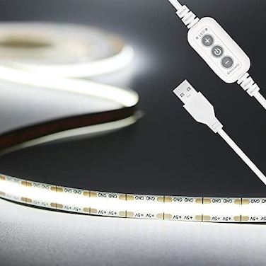 PAUTIX 5V USB LED Strip Light 656ft2m 640LEDs 1200lm Dimmable COB LED Strip 6000K Daylight White CRI90 USB Powered Backlight for Sewing MachineMirror Cabinet Wardrobe DIY Lighting Project
