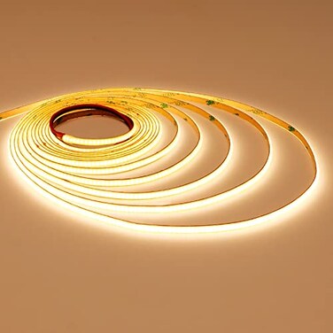 TOPAI 12V Thin 5mm COB LED Strip Light 3000K Warm White 164ft Bright 4000Lm CRI90 Uniform Dotless 400LEDsM Adhesive Flexible Cuttable LED Tape for DIY Bedroom Under Cabinet Lighting