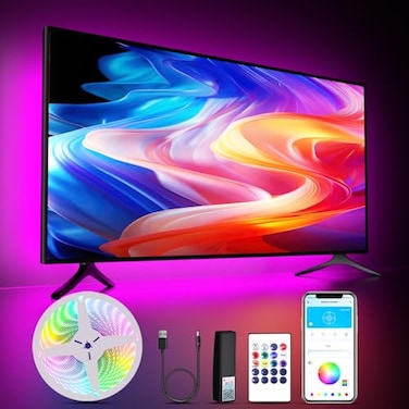 VOLIVO LED Lights for TV 15FT Led Backlight for 4565 inch TVs Bluetooth RGB LED Lights Behind Television with Remote USB Powered Color Changing Music Sync for Gaming RoomDeskUnder Table