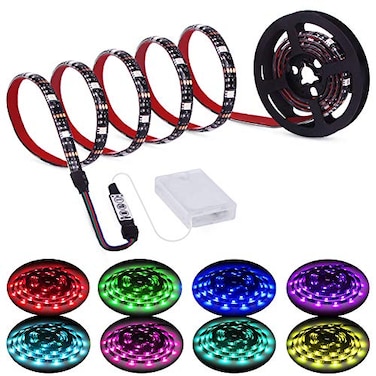 XYOP Led Strip Lights Battery Powered RGB 2M 656ft Battery Operated Led Battery Lights with 3 Keys Controller Waterproof Battery Led Rope Lights for TV Bedroom Mirror PC Camping Home Decoration