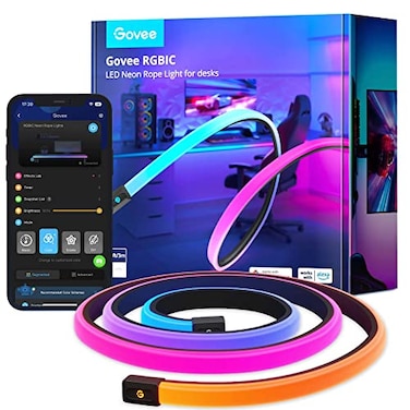 Govee RGBIC Gaming Lights 10ft Neon Rope Lights Soft Lighting for Gaming Desks LED Strip Lights Syncing with Razer Chroma Support Cutting Smart App Control Music Sync Adapter Only 24G WiFi