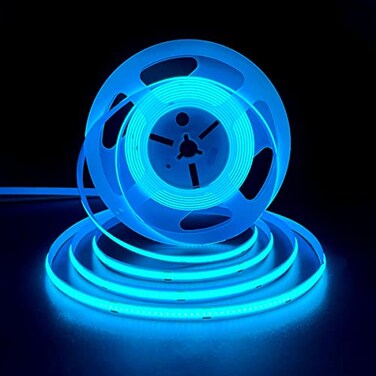 HAMRVL COB LED Strip Lights Ice Blue DC12V 164ft5M 320ledsM CRI90 Bright Flexible LED Tape 8mm for Indoor Home Cabinet Bedroom Kitchen Stage Backlight DIY LightingWithout Power Supply