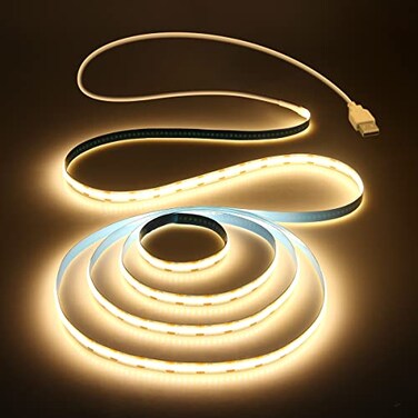 Aclorol USB COB LED Strip Lights Warm White Led TV Backlight 5V 1M 328FT 320Leds 3000K CRI85 COB Flexible Lights with 1M USB Powered for Bedroom Under Cabinet Kitchen DIY Lighting Project