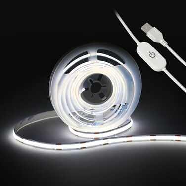 UVTaoYuan Led Strip Lights 5V USB 656ft2m 640 LEDs Touch stepless Dimmable USB COB LED Strip Light 6000K White 10W Flexible 5v led Lights for Bedroom KitchenDIY Lighting Room Decor tv led Lights