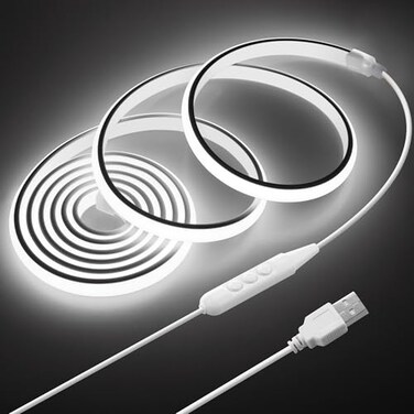 Samsion 2M COB LED Rope Light Outdoor USB Powered 66FT 5V LED Light Strip with Dimmer Daylight White 6000K Dimmable 640LEDs2M Waterproof IP67 Flexible LED Strip Light for Indoor Room TV Backlight