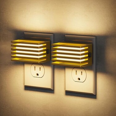 JandCase LED Night Light Gold Night Lights Plug into Wall with Dusk to Dawn Sensor Dimmable Plug in Night Light 2 Pack Adjustable Brightness 3000K Soft White Nightlight for Bedroom Bathroom