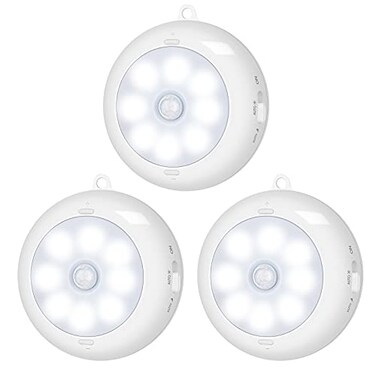 Alivation Motion Sensor Light Indoor LED Closet Lights Battery Operated Motion Sensor Night Light Under Cabinet Lighting 3 AA Battery Powered Lights Puck Lights for Wall Stair Dimmable 3 Pack