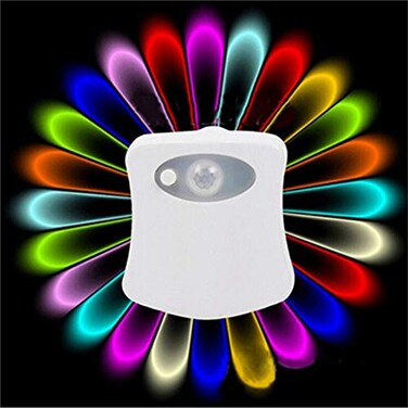 BSASHF Color Changing Toilet Night Light Motion Sensor LED UV Activated Smart Light Commode Night Lamp 8 Color 1 Pack