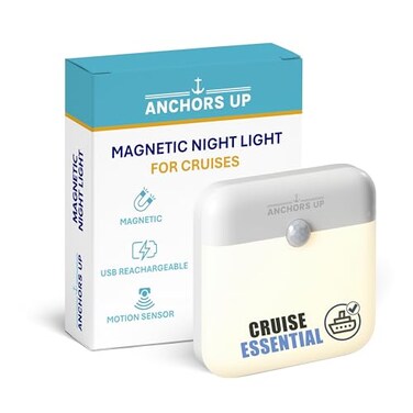 Anchors Up Cruise Cabin Magnetic Night Light with Motion Sensor USB Rechargeable LED Motion Sensor Light Warm White for Carnival Royal Celebrity Norwegian and More Cruise Essentials by AnchorsUp