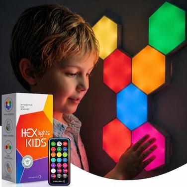 Emberela HEXlights Sensory Lights for Kids 7pk Touch Hexagon Lights Remote Controlled AutismFriendly Tap Tap Wall LED Panels for Sensory Room Table Stand Included