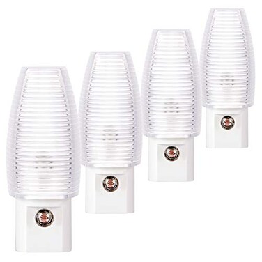 Emotionlite Plug in Night Light Neutral White LED Nightlight Dusk to Dawn Sensor Kids Nursery Bedroom BathroomHallway Stairs Kitchen 4 Pack