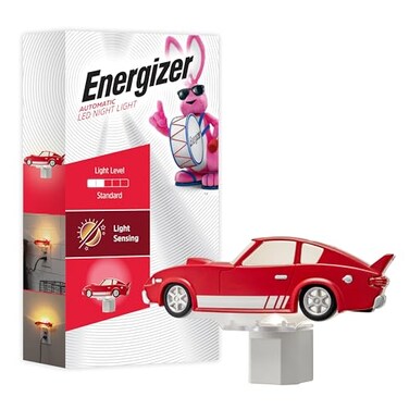 Energizer Race Car Night Light Light Sensing LED Soft White 3000K Red Nightlight for Bedroom Bathroom Nursery Hallway Kitchen 1pk 82404