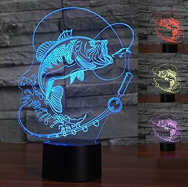 Jinnwell 3D Fishing Fish Night Light Lamp Illusion Night Light 7 Color Changing Touch Switch Table Desk Decoration Lamps Gift Acrylic Flat ABS Base USB Cable Toy