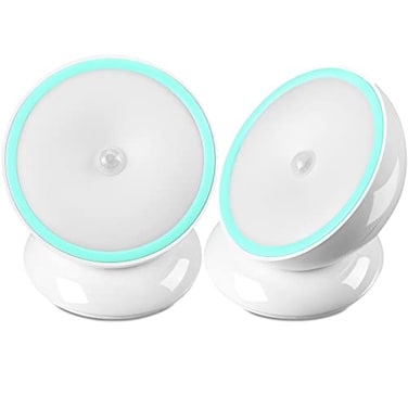 Kathfly 2 Pieces Motion Sensor Night Lights LED Cordless Puck Small Wall Lights with Rotating Base for Cruise Cabin Hallway Bedroom Kitchen Closet Stairway WhiteBattery Operated