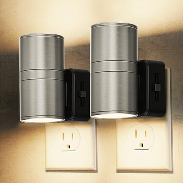 L LOHAS LED Night Light Dimmable Night Lights Plug into Wall MetalShade Nightlight for Adults Automatic Nightlights Light SensorSoft White 3000K Nightlight Plug in for Hallway Bedroom 2 Pack