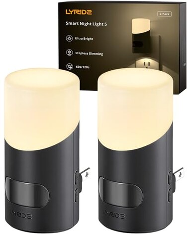 Lyridz LED Night Lights Plug into Wall with Motion Sensor 1150LM Dimmable Plugin Nightlight Indoor for Bedroom Bathroom Hallway Stairs Pet House Toilet 2 Pack