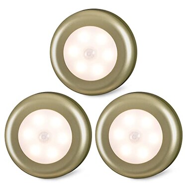 STAR-SPANGLED STARSPANGLED 3 Pack 28 Motion Sensor Lights Indoor AAA Battery Operated Stick on LED Puck Light for Stairs Under Cabinet Closet Golden Warm White