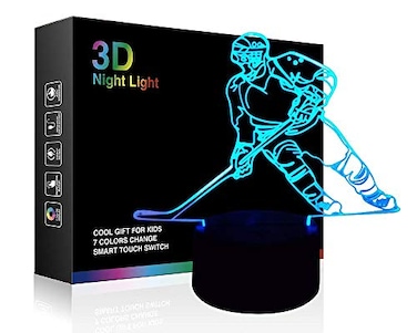 Ticent Hockey Night Light 3D Player Lamp with 7 Color Changing LED for Kids Rooms Touch Control Desk Lamp for Hockey Fans