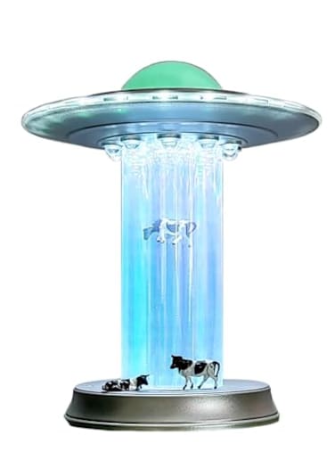 WAN TAI UFO Cow Abduction Lamp Funny LED Lamp with Miniature Cows Touch Sensor Alien Desk Light for SciFi Fans Space Decor Lovers
