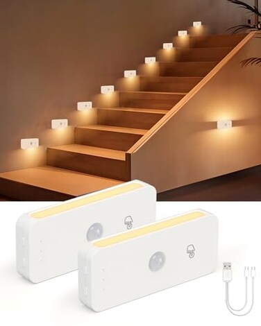 Yiliaw Motion Sensor Night Lights Indoor Rechargeable StickOn Stair Lights with Wireless Magnetic Mount Adjustable Brightness 3 Color Temps for Hallway Stairway Bathroom Closet 2Pack