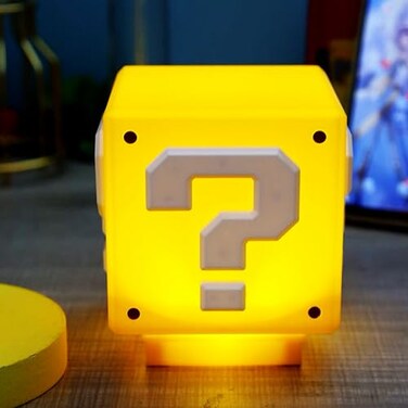 TLAOTNIY Super Bros Mini Question Block Night Lights USB Powered Bedside Lamp with Game Sound Effects Gift for Friends Fans