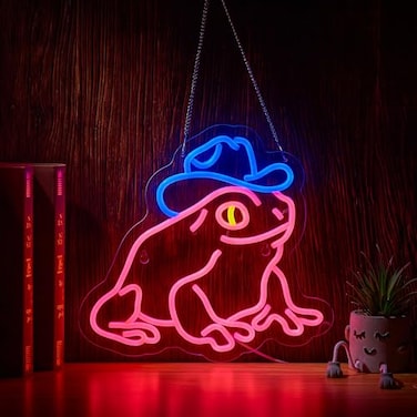 Haimococl Frog Neon Sign for Wall Dcor Dimmable LED Cowboy Neon Sign USB Powered Signs Light DecorPinkBlue