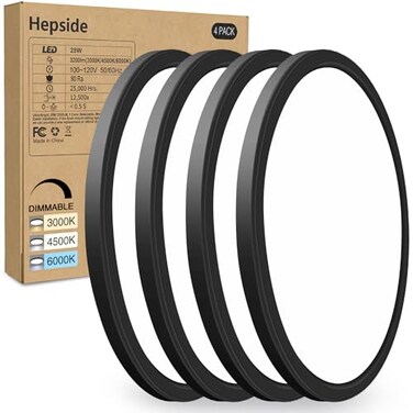 hepside 4PACK Flush Mount LED Ceiling Light Fixture Black 12Inch 28Watt Dimmable 3000K4500K6000K Ceiling Lamp 3200LM Low Profile Ceiling Light for Kitchen Bedroom Hallway Porch